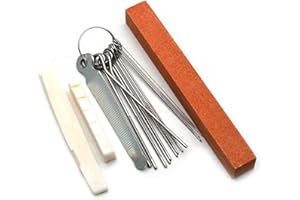 Lsydgn Sattelfeilenset Gitarre DIY Ersatzteile Sattelfeile Gitarre Edelstahl Sattelfeilenset für Akustikbass, Ukulele, Bass, Violine Mit 13 Größen Schleifnadel, 2 Flachfeile Und 1 Schleifblock
