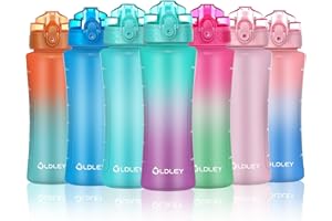 OLDLEY 450ml/15oz Botella Agua para Niños con Pajita Botellas de Bebida Reutilizables con Marcas de Tiempo para la Escuela Hogar Camping Deportes al Aire Libre Sin BPA A Prueba de Fugas Durable