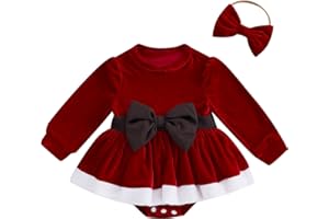 Geagodelia Abito di Natale Bambina Vestito Manica Lunga Elegante Abiti Rosso Inverno e Fascia dei Capelli Set di Vestiti per Neonati Natale