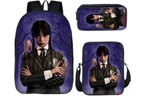 HAOYUNLAI Mercredi Sac à Dos, 3 pièces Trousse Cartable Mercredi Addams Sac à dos avec sac à lunch et trousse à crayons, Mercredi Addams Sac À Dos D'école pour Adolescents Filles (style 10, 16 pouces)
