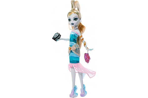 Monster High Dawn of The Dance Lagoona Blue Muñeca Creeproducción | Boo-riginal Creeproduction Lagoona Blue con vestido, bolso, fotos, invitación y base para muñeca, JKM48