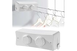 BLYEMICHDI Chowana linka do prania o długości 5,1 m, wysuwana linka na ubrania ze stali nierdzewnej, suszarka do użytku wewnątrz i na zewnątrz, 22 kg, 22 kg, 2 regulowane linie prania na balkon (biała)