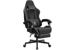 Dowinx Silla para Videojuegos ergonómica con Soporte Lumbar, Silla giratoria Ajustable con reposapiés, Color Negro
