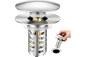 HUAERSICO Waschbeckenstöpsel Pop Up Edelstahl Abflusssieb, Universal Abflussstopfen mit Sieb für Waschbecken (28,5-55 mm Loch-Ø), Messing Kern, Anti-Verstopfung