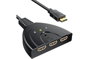 Avigers HDMI Switch 3 In 1 Out, 4K@60Hz, HDMI Splitter 3 in 1 Out (NUR 1 Monitor) 3-hdmi Port Switcher Unterstützt HDR, 1080p/3D für Laptops, PC, TV-Stick, Xbox-Serie, PS5/4, Projektor, Monitor