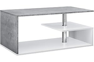 [en.casa] Tavolino Centrale da Salotto con 3 Piani di Appoggio Tavolo Basso da Caffè Divano Design Moderno per Soggiorno 90 x 50 x 41 cm - Effetto Cemento/Bianco