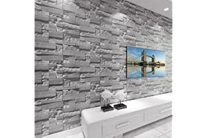 Snewvie Grey Brick Effect Wallpaper 3D Grey Brick Wall Effect Wallpaper Non-Woven Rustic Brick Pattern Vintage Slate for Bedroom Living Room Restaurant Cafe Wall Paper 950 * 53cm