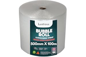 LUXTROUS Bubble Wrap for Moving House (500mm x 100m) Quality Premium Bubble Wrap Roll, Office and Industrial Use Lightweight, Durable, and UK Manufactured