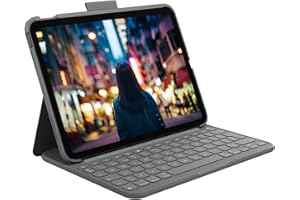 Logitech Slim Folio, funda con teclado para iPad (10.a generación y A16) con teclado inalámbrico Bluetooth integrado, Disposición QWERTY Español - Gris