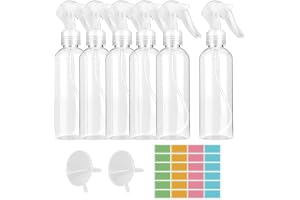 AILUYA 6 stycken, 200 ml Mist Sprayflaska, 24 etiketter, 2 trattar, PET-flaska, vattenspray för hemrengöring, trädgård, frisör, växter, blommor