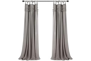Lush Decor, Gray Lydia Curtains Ruffle Window Set for Living, Dining, Bedroom x 40, 95 in L Panel Pair