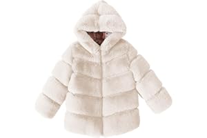 AMhomely Faux Fur Jacket Kids-Fluffy Hooded Jacket Girls-Shaggy Fur Coat,Thick Furry,Warm,Long Sleeve,Solid,Windproof,Winter Coats for Children 3-14 Years Party