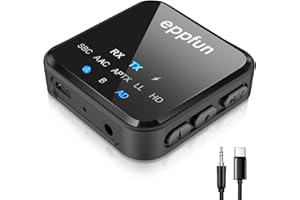 eppfun AK3046C Transmisor Receptor Bluetooth 5.2 para TV/Altavoces, APTX-Adaptive Adaptador Bluetooth Audio con Aux Jack 3,5mm