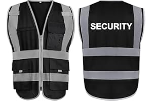 GOGO SECURITY Gilet di sicurezza ad alta visibilità 9 tasche Black-XL