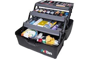 ArtBin 6893AG Portable Art & Craft Organizer with Lift-Up Trays [1] Plastic Storage Case Gray/Black, Multicoloured, Three