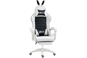 Vinsetto Silla Gaming Profesional Silla Gamer Racing Giratoria de Cuero PU con Altura Ajustable Inclinable 135° Reposacabezas y Reposapiés para Oficina Estudio 65x63x136-142 cm Negro y Blanco