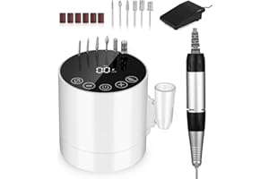 jutyum Elektryczny obcinacz do paznokci żelowych, model YXDMJ, aluminium, 35000 obr./min, wyświetlacz LCD, przyciski do ekranu dotykowego, nożny, zestaw 6 sztuk