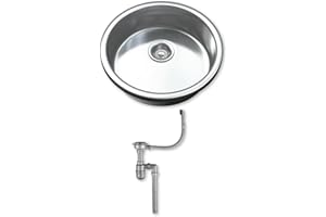 Dihl 1091 Kitchen Sink, Single Bowl 1.0, Round, 304 Stainless Steel, Silver, Inset, 42.2 x 42.2 cm, Includes Full Waste Kit and fixings