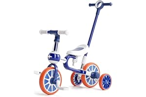 FAYDUDU 5 in 1 Toddler Bike Baby Trike with Parent Handle Bike for 2 Year Old Kids Tricycles for 2-4 Year Old Birthday Gift & Toys for Boy & Girl, Balance Training, Removable Pedals (Blue)