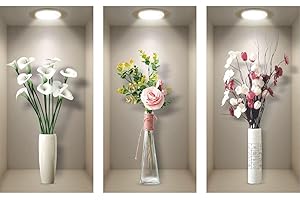 ESFIVHO 3er Set Wandtattoo 3D Effekt Vase 56x28cm - Wandaufkleber Selbstklebend mit Blumen Grüne Pflanzen Baum Bonsai - Wandsticker Wandbild für Büro Kinderzimmer Küche groß