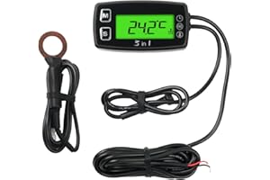 NInE-ROnG Engine Temperature Gauge Voltmeter 24H Clock with Over Temperature Alert Green Backlight Function for Lawn Mowers Chain Saws Motorcycles Outboard Motors Paragliders Tractors
