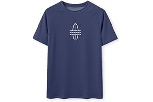 Glimnerize Boys' Rash Guard Swimming Shirt Short Sleeve UV Shirt Swimming Shirt Round Collar Swimwear Drying 104-164