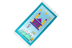 Windplusya Gebetsteppich für Kinder, 19.7x35.4 in Muslimischer Cartoon-Quasten-Gebetsteppich, Weicher Dicker Muslimischer Gebetsteppich Eid-Geschenk für Jungen/Mädchen. (Blue Star)