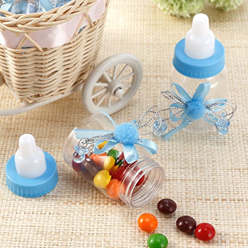 24er Blau Pompom Pompon Kugel Schnuller Milchflasche Babyflasche Baby Taufe Geburt Babyshower Party Tischdeko Gastgeschenke - 3