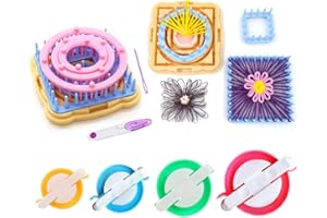 Ayasee Kit de telar para tejer, kit de telar para tejer flores, telares de marco, lana para tejer, redondos/cuadrados, kit de manualidades multicolor (fabricante de flores + fabricante de pompones)