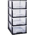 Abbaware Plastic Storage Chest With Wheels, Storage Boxes, Tower, 4 x 17L Drawers, Clear