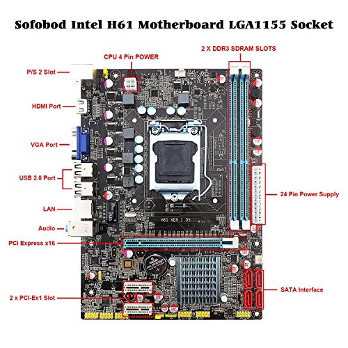 Intel H61 Placas base Motherboard Socket LGA1155 Chipset INTEL H61 2 x 8GB Dual Dimm DDR3 1333 RAM Slots total support 16GB RAM USB2 0 SATA2 0 - Micro ATX Intel H61 Placas base Motherboard Socket LGA1155 Chipset INTEL H61 2 x 8GB Dual Dimm DDR3 1333 RAM Slots total support 16GB RAM USB2 0 SATA2 0 - Micro ATX