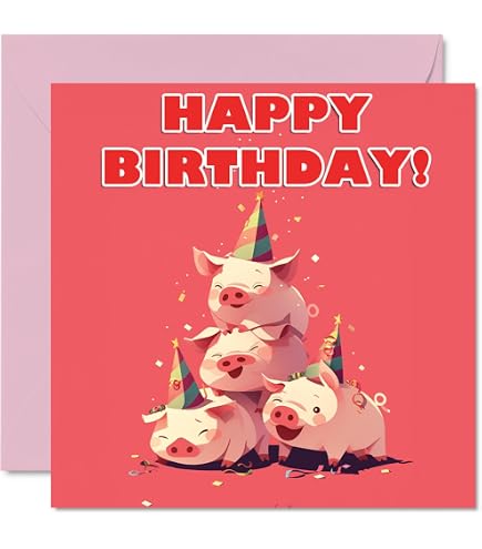 Cute Pig Birthday Card For Women, Men, Husnbad, Wife, Friends And Coworkers