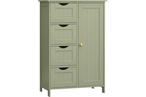 ‎VASAGLE VASAGLE Przechowywanie mebli łazienkowych, szafka oszczędzająca miejsce, komoda, z 4 szufladami, szafka z drzwiami, regulowana półka, 30 x 55 x 82 cm, leśna zieleń LHC041C02