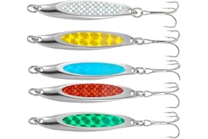 CJBIN Sea Fishing Spinners Set, 5pcs Metal Lures for Sea Fishing, Metal Sequins Spinner Lures for Bass, Mackerel, Trout, Bluefish, Pik Salmon, 7cm 21g, Carrying Capacity—8KG