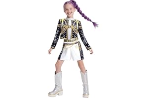 Generisch K pop Demon Hunters Kostüm Kinder, Rumi Schwarz-goldenes Huntrix Cosplay Rollenspiel Uniform Komplettes Set Halloween Party Karneval Outfits für Mädchen