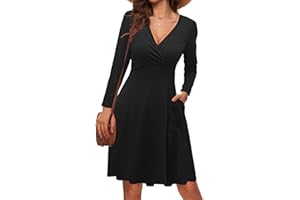 LIAMERHE Mini Robe Femme Col V Chic et Elegant Manches sans/Courtes/Longues Robes A-Line Casual Robe pour Fête Noël Mariage
