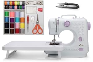 Mini Sewing Machine by doto (Including Extension Table and Sewing Supplies Set) - Small Electric Overlock Sewing Machines with 2 Speed 12 Built-in Stitch Patterns DT-006-A16