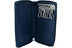 CM CONTE MASSIMO Conte Massimo, llavero para hombres y mujeres, cuero real con cremallera, ganchos y bolsillos, con caja de regalo