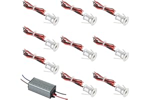 URing Mini Spot Encastrable 12v LED 1W, IP65 Spot led Plafond Encastrable encastré Eclairage 3000K blanc chaud Plafonnier pour cuisine, escalier, vitrine, armoire, couloir, salle de bains, 60°, 9PCS