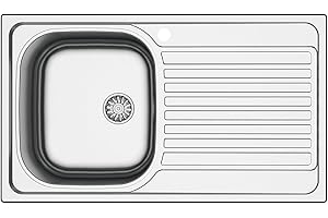 MABEL SRL MABEL Lavello Cucina 1 Vasca con Gocciolatoio Lavandino Cucina Lavello Incasso Acciaio Inox 201 con Finitura Spazzolata Facile da Pulire Lavabo Cucina Profondità Vasca 14 cm - L 86 cm x P 50 cm