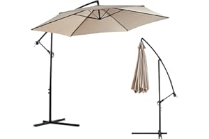 LEMROE Banana Parasol 3M with Heavy Duty Cross Base Garden Patio Umbrella Cantilever with Handle Crank Outdoor Sun Shade Ideal for Beach, 6 Sturdy Ribs