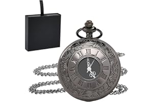 OFFCUP Orologio da Tasca Numeri Romani, Orologio da Taschino Uomo con Catena Vintage Quarzo da Tasca Collana Ideale Come Regalo per Compleanno Anniversario Giorno Di Natale Festa del Papà