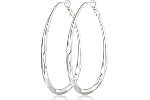 PABBEU Silver Hoops Earrings for Women,Hypoallergenic Oval Sterling Silver Hoop Earrings Lightweight Silver Hoop Earrings Large Silver Hoop Earrings for Women