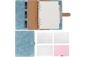 CLASSYCOO A5 PU Leather Notebook Binder,A5 Leather Binder Notebook,Refillable Notebook A5 Planner Binder,with A5 Refill Paper,Binder Pockets&Dividers,Refillable 6 Ring Binder Cover for A5 Filler Paper (Cyan)