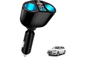 HUKNEQN Chargeur Allume Cigare, Adaptateur Allume Cigare Double Prises USB QC3.0 & PD 12V/24V Rapide 120W avec Voltmètre LED, Chargeur Voiture USB pour Téléphone GPS Tablette Caméra Double Allume Cigare