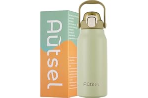 Autsel 1.7 litro Botella Agua Acero Inoxidable Botella Termica con Pajita Deportiva Termo sin BPA con Doble Aislamiento