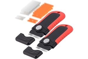 TEARMIER 2pcs Glass & Window Scraper Set, Plastic Scraper Tool, Ceramic Hob Scraper with 10 Steel & 10 Plastic Blades, Non Scratch&Anti Slip Oven Cleaning Tool for Removing Lable, Glue