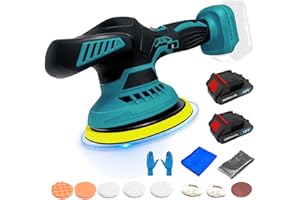 PAIIPUIIT Akku Poliermaschine, mit 2x3000mAh Akku und Ladegerät,Bürstenlos mit 125mm Polieren Pad zum Entfernen von Farbe und Mörtel, zum Polieren ，Schleifen