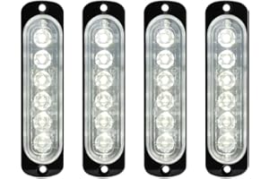 YIFENGSHUN 4pcs 12-24V Ultra Mince Voyant Barre D'alarme Stroboscopique d'urgence Lampe- 6 LEDS Bande lumineuse D'avertissement de Flash Camion Moto Voiture - Blanc