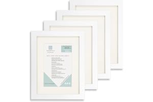 ENMARKALIA DECORACION Marco de fotos (pack x4), color Blanco, tamaño 20x25 cm con paspartú de 15x20 cm, soporte de pie, colagador horizontal y vertical para montaje en pared, moldura de 18x18mm y cristal , X4 Uds